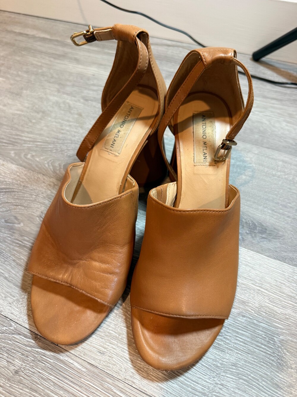 Antonio Melani Tan Leather Block Heel Sandals
